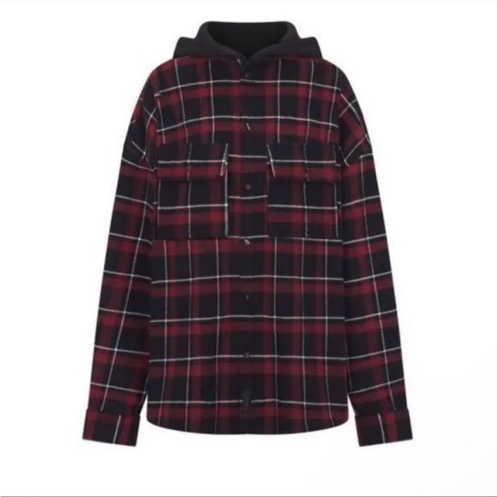 SKIMS outdoor oversized flannel shirt in plaid Merlot